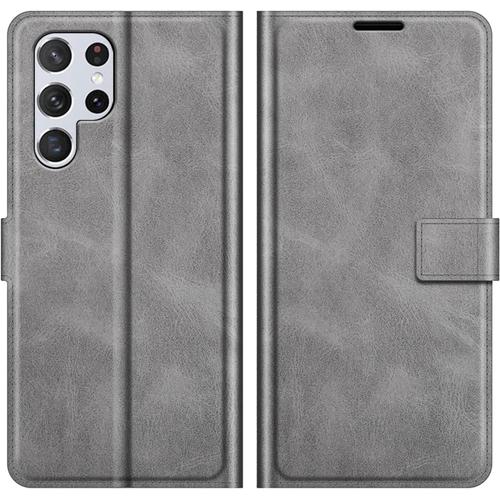 Coque For Samsung S22 Ultra Housse En Cuir Pu Tpu Magnétique Protection Étui For Samsung Galaxy S22 Ultra 5g 2022 6,8 Pouce Telephone Portable Portefeuille Fonction Support Gray