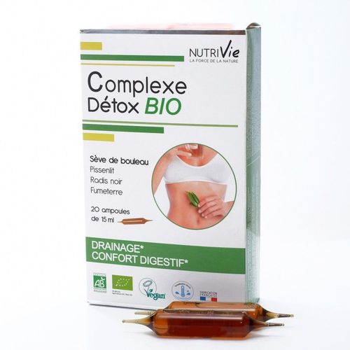 Complexe Détox Bio - Drainage/Confort Digestif - (Bouleau, Pissenlit, Radis Noir, Fumeterre) - 20 Ampoules 