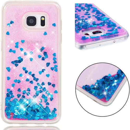 Coque Samsung Galaxy S7 Edge, Ultra Mince Coque Liquide Silicone Souple Étui Paillette Bling Glitter Housse De Protection Antichoc Bumper Case Pour Samsung Galaxy S7 Edge - Bleu