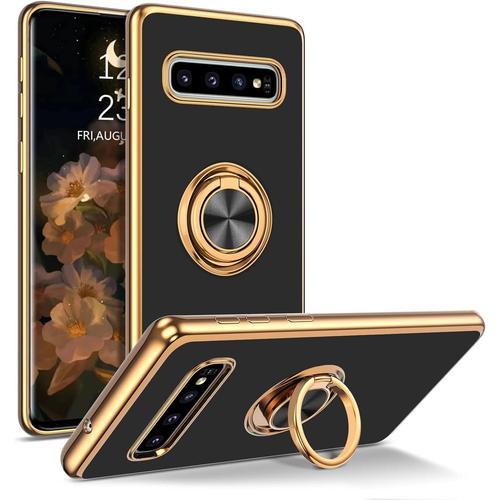 Coque Pour Samsung Galaxy S10 En Tpu Souple En Silicone Avec 360° Ring Stand Support De Voiture Magnétique Etui Samsung S10 Housse De Antichoc Cover Pour Samsung Galaxy S10 Noir