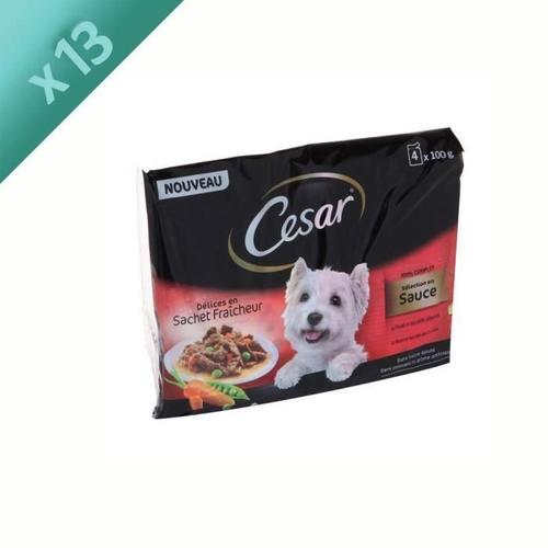 Cesar Sachets Fraicheur En Sauce - 2 Varietes - Pour Chien Adulte - 4 X 100 G -X13-