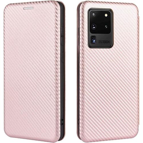 Coque Pour Samsung Galaxy Note 20 Ultra, Cuir Etui Samsung Galaxy Note 20 Ultra Housse Fibre De Carbone Portefeuille Protection Coque Rabat Samsung Galaxy Note 20 Ultra Or Rose