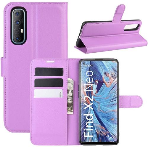 Coque Oppo Find X2 Neo Antichoc Portefeuille Étui Housse En Cuir À Rabat Flip Cover Case Avec Silicone Bumper Porte Carte Béquille Boucle Magnétique Pour Oppo Find X2 Neo Violet