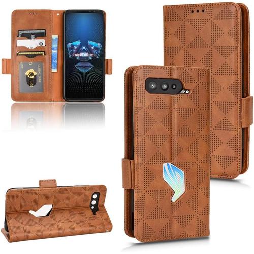 Coque Cuir Pour Asus Rog Phone 5 5g I005da I005db Zs673ks/Rog Phone 5 Pro Coque Housse Etui Cover,Coque Pour Asus Rog Phone 5s Zs676ks/Rog Phone 5s Pro Étui Pour Téléphone Brown