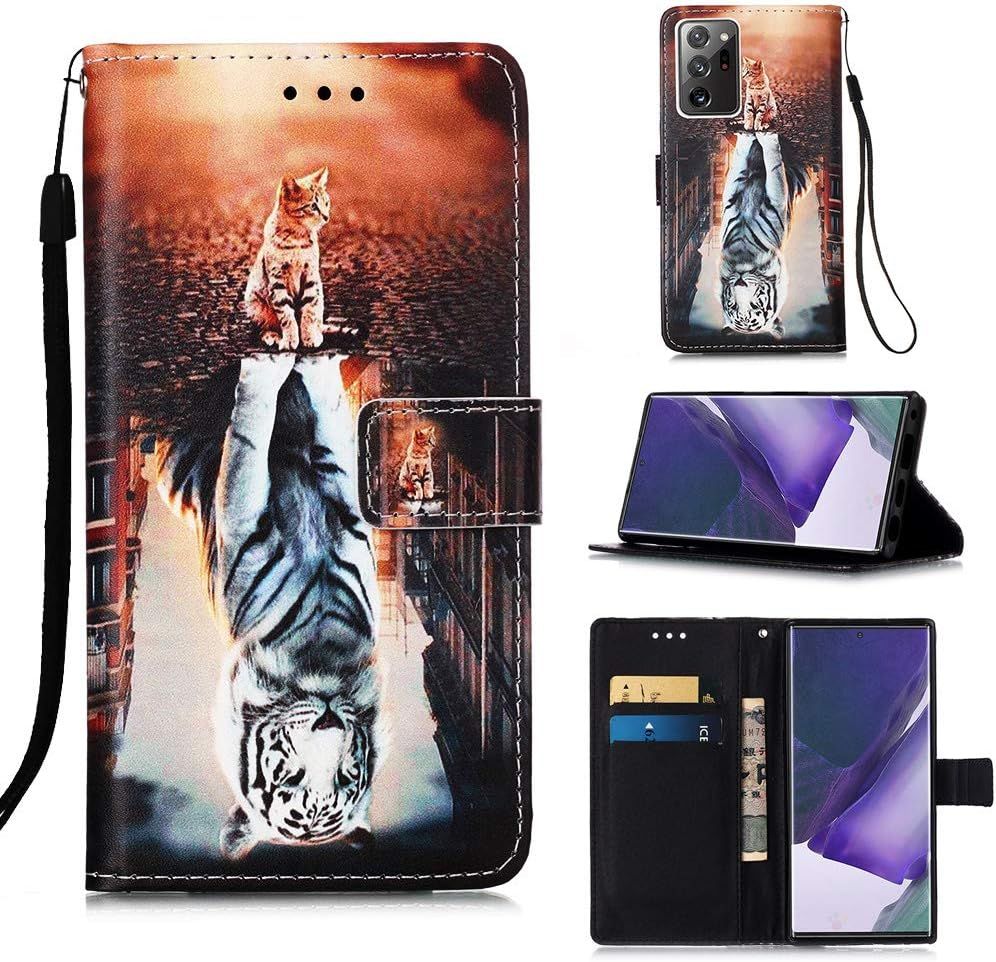 Coque Pour Samsung Galaxy Note 20 Ultra Avec Verre Trempé Etui Samsung Note 20 Ultra Cuir Pu Portefeuille Flip Magnétique Antichoc Housse En Clapet De Protection Etui Chat Tigre