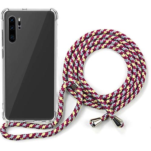 Coque Pour Huawei P30 Pro Avec Cordon De Collier, Étui Transparente En Pc Dur Avec Cordon Réglable Longueur Cha Ne Bord Silicone Anti-Choc Pour Huawei P30 Pro - Rouge Camouflage