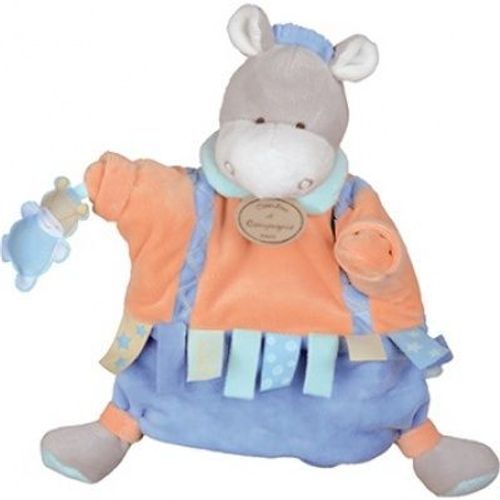 Doudou Marionnette Nathan L'âne Doudou Et Compagnie Bleu Orange Étiquette Jouet Bebe Naissance Peluche Éveil Enfant Soft Toys
