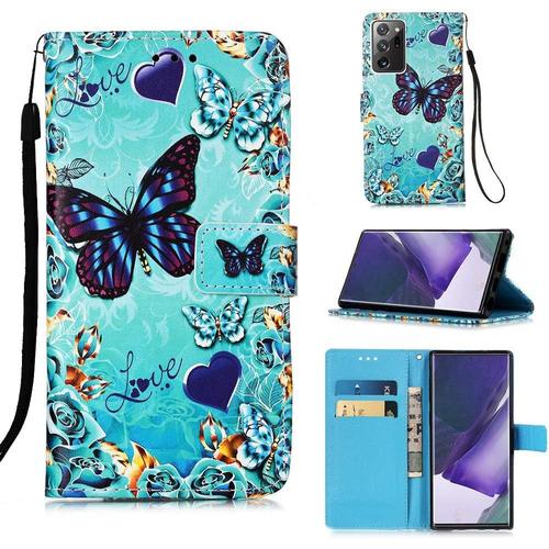 Coque Pour Samsung Galaxy Note 20 Ultra Avec Verre Trempé Etui Samsung Note 20 Ultra Cuir Pu Portefeuille Flip Magnétique Antichoc Housse En Clapet De Protection Etui Papillon 1