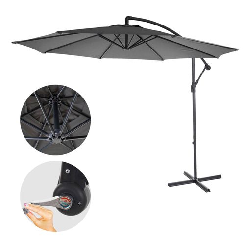 Parasol Déporté Acerra, Protection Contre Le Soleil, Ø 3m Inclinable, Polyester/Acier 11kg   Gris Sans Socle