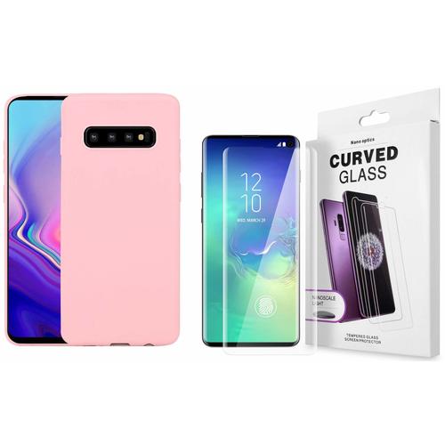 Coque Souple Silicone Pour Samsung Galaxy S10 Plus Rose + Verre Tremp? Anti Chocs Et Rayures Vitre De Protection Couleur :