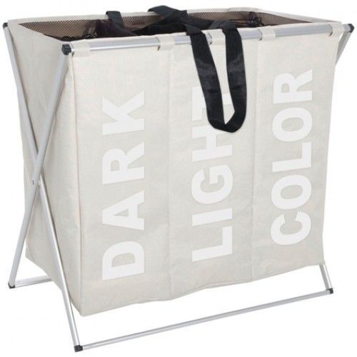 Panier à linge - 3 compartiments - Polyester - 130 L - beige WENKO