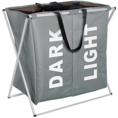 Panier à linge - 2 compartiments - Polyester - 120 L - gris WENKO