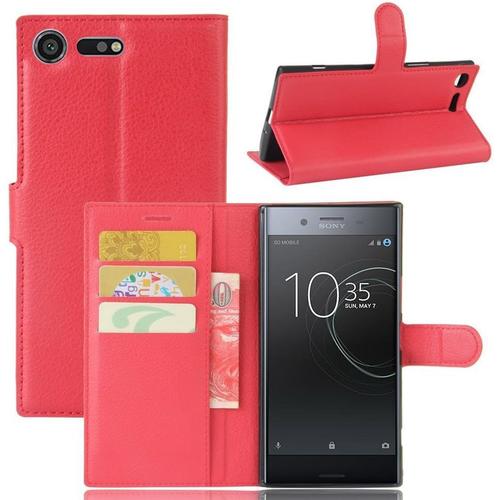 Etui À Rabat Compatible Avec Sony Xperia Xz1 Compact Etui À Rabat Xperia Xz1 Compact Book Case Xperia Xz1 Compact Etui Portefeuille En Cuir Synthétique Fermeture Magnétique Rouge