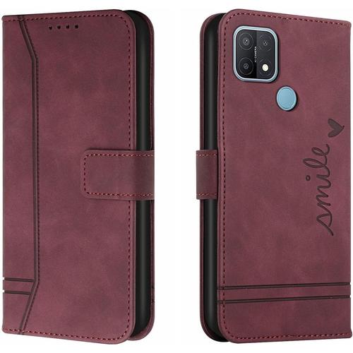 Coque Pour Oppo A15/A15s/A35 Protection Portefeuille Etui À Rabat Housse Premium En Cuir Pu Avec Antichoc Tpu Fermoir Magnétique Flip Pochette Housse Pour Oppo A15/A15s/A35 Rouge