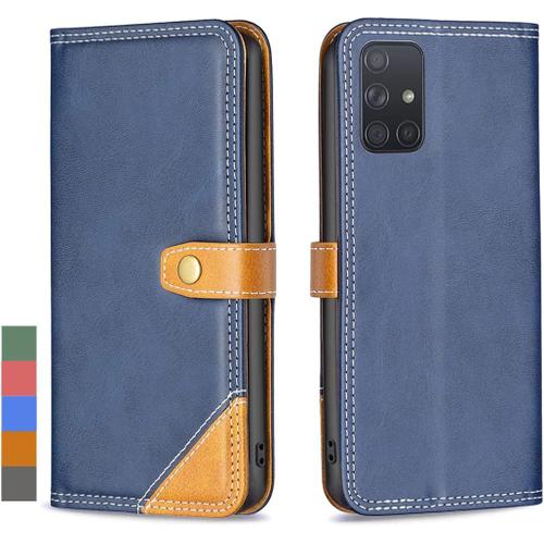 Coque Pour Samsung Galaxy A71 4g Etui Housse Cuir Pour Galaxy A71 4g Étuis À Rabat Pochettes Avec Fentes Cartes Protecteur Silicone Souple Ceinture Étuis Pour Samsung A71 4g Bleu