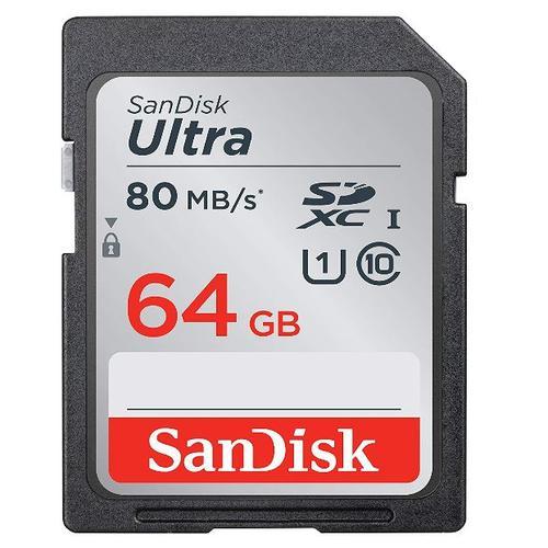 Carte Mémoire SDXC 64 Go SanDisk Ultra jusqu'à 80 Mo/s, Classe 10 FFP