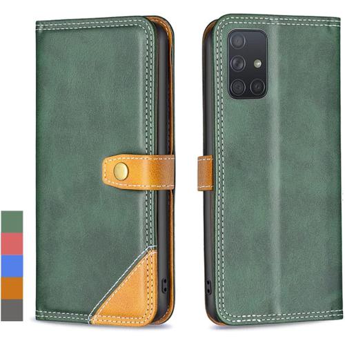 Coque Pour Samsung Galaxy A71 4g Etui Housse Cuir Pour Galaxy A71 4g Étuis À Rabat Pochettes Avec Fentes Cartes Protecteur Silicone Souple Ceinture Étuis Pour Samsung A71 4g Vert