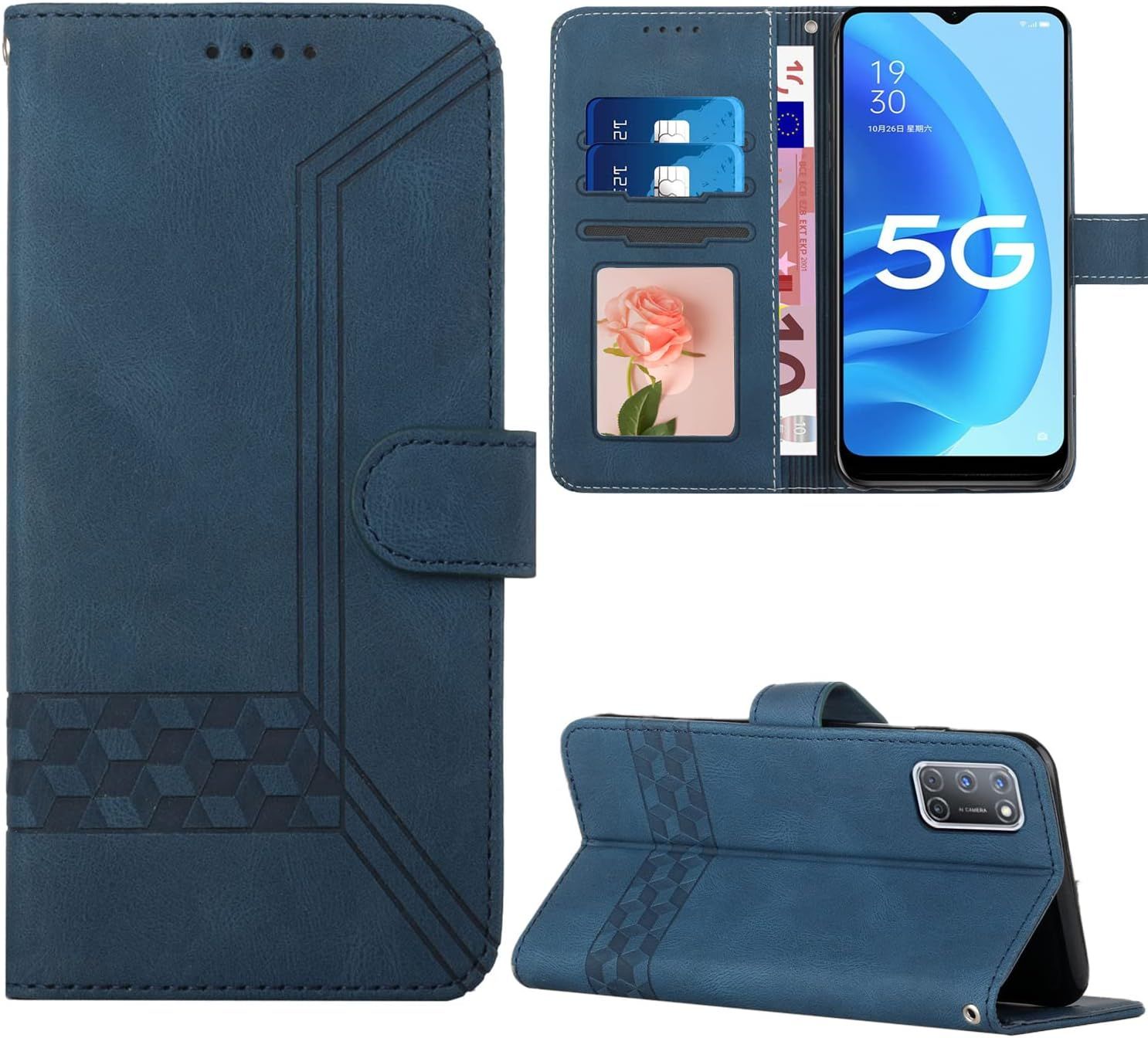 Coque Pour Oppo A16 / A16s / A54s / A55 5g / A53s 5g / A54 4g Etui, Case Antichoc Housse En Cuir À Rabat Pu Portefeuille, Emplacements Cartes , Magnétique Pour Oppo A55 5g - Bleu