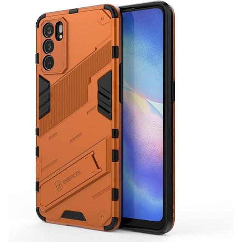 Coque Pour Oppo Reno 6 5g Reno6 5g Double Couche Renforcée Défense Tpu Silicone Antichoc Armure Protection Housse Étui Avec Invisible Bracket Et Support Pour Oppo Reno 6 5g Orange