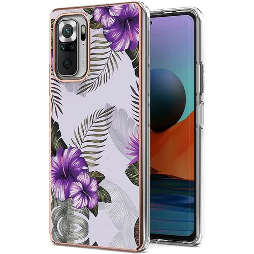 Coque Pour Xiaomi Redmi Note 10 Pro Max Téléphone Portable Avec Motif De Marbre Électrolytique Coque Ultra Fine En Silicone Coque Antidérapante Et Antichoc Case Cover Fleur Mauve