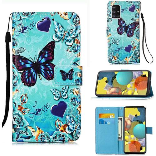 Coque Pour Samsung Galaxy A51 5g Avec Verre Trempé Etui Samsung A51 5g Cuir Pu Portefeuille Flip Magnétique Antichoc Housse En Clapet De Protection Etui Samsung A51 5g Papillon 1