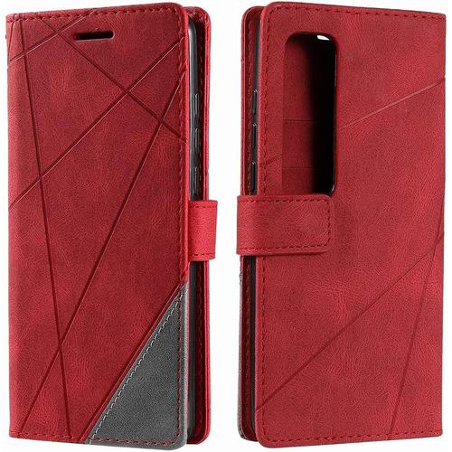 Coque Pour Xiaomi Mi 10 Ultra, Etui Portefeuille Xiaomi Mi 10 Ultra, Coque Tpu Anti-Choc Doux Pour La Peau Fentes Pour Cartes Housse De Cuir Support Pour Xiaomi Mi 10 Ultra, Rouge