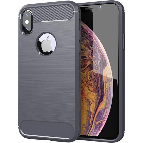 Coque Pour Apple Iphone X Xs En Gris Brossé Coque De Téléphone Portable En Silicone Tpu En Fibre Optique De Carbone En Acier Inoxydable Coque De Protection Etui Souple Ultra Mince