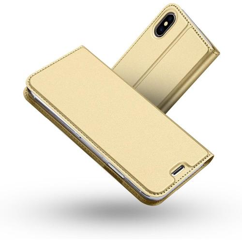 Coque Iphone X,Coque Iphone 10,Ultra Mince En Cuir Pu Premium Housse À Rabat Portefeuille Coque Étui De Protection Bumper Folio À Clapet Pour Apple Iphone X/10 2017 5,8 Pouces Or