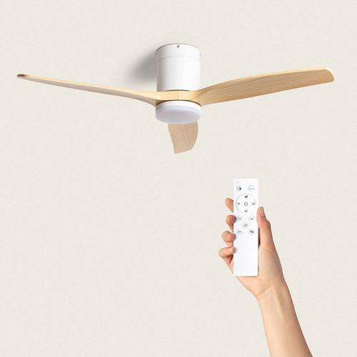 Ventilateur de Plafond Silencieux Angistri Blanc 132cm Motor DC Avec lumière Télécommande Bois clair Non