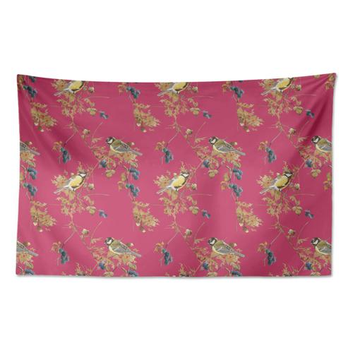 S4sassy Coton Tapisserie Paysage Rose Berry Noir Et Jaune Moineau Oiseau Dortoir Suspendu Paysage Salon Décor-58 X 80