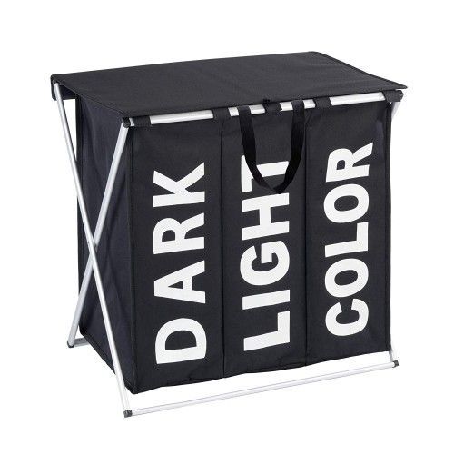 Panier à linge - 3 compartiments - avec couvercle - Polyester - 118 l - noir WENKO