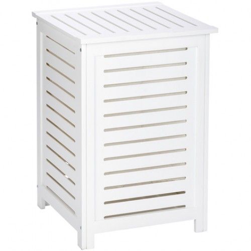 Panier à linge - Oslo - Bois - avec couvercle - 65 L - vernis blanc WENKO