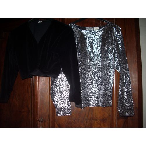 Boléro Noir Et Top Argenté Et Noir Taille 38/40 Superbe