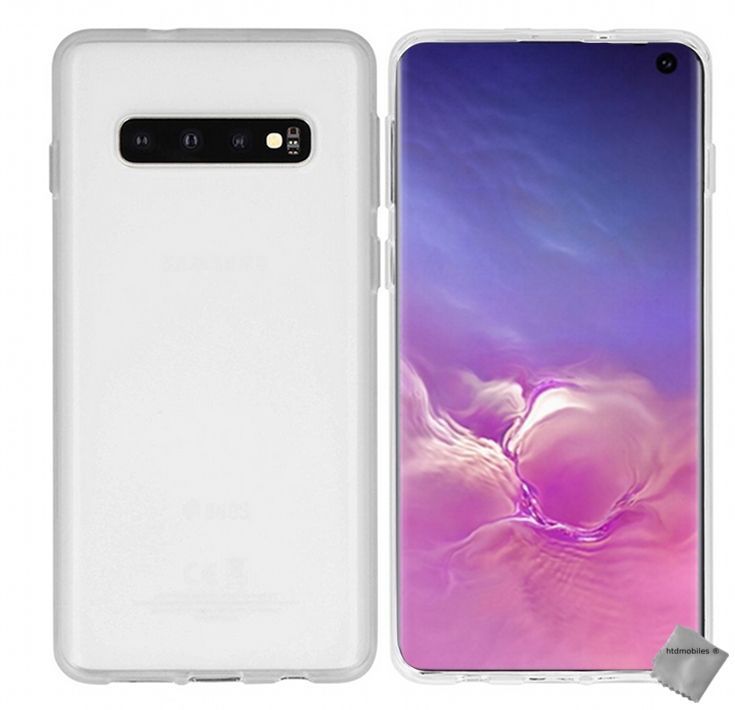 Housse Etui Coque Pochette Silicone Gel Fine Pour Samsung Galaxy S10 + Film Ecran - Blanc Transparent