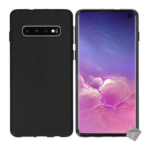 Housse Etui Coque Pochette Silicone Gel Fine Pour Samsung Galaxy S10 + Verre Trempe - Noir