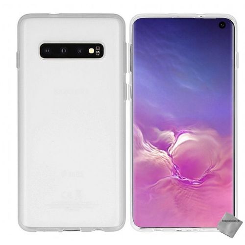 Housse Etui Coque Pochette Silicone Gel Fine Pour Samsung Galaxy S10 + Verre Trempe - Blanc Transparent