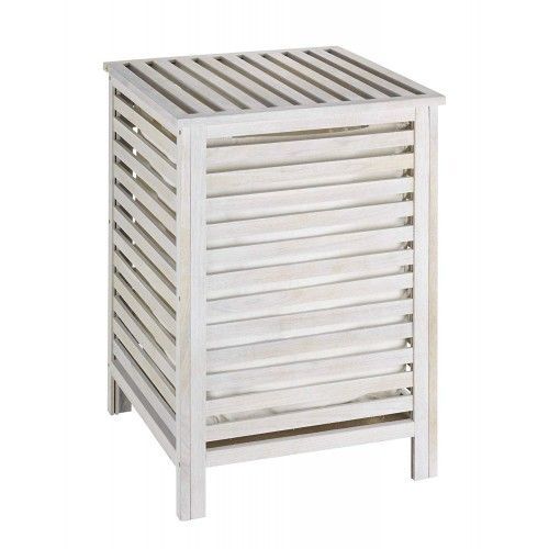 Panier à linge - Norway - Bois - avec couvercle - 65 L - blanc cérusé WENKO