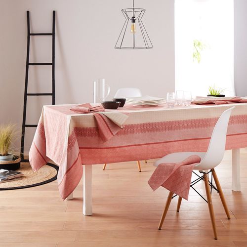 Lot De 3 Serviettes De Table 45x45 Cm Jacquard 100% Coton Sans Enduction Charleston Rouge Corail