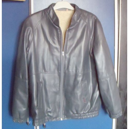 Blouson Skaï Simili Cuir Gris T Doublure Mouton