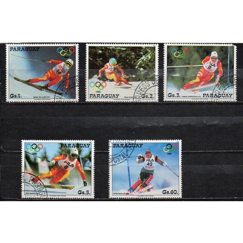 Paraguay- Série De 5 Timbres Oblitérés- Jeux Olympiques- Ski