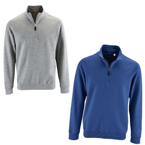 Lot 2 Sweat-Shirts Col Camionneur - Bleu Roi Et Gris Chiné