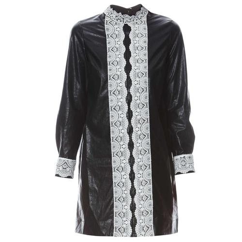 Gat Rimon - Robe Courte En Cuir Synthétique Noir Et Dentelle Blanche T3-40