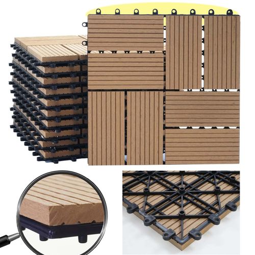 Carreaux En Wpc Rhone, Aspect Bois Pour Terrasse, 11 Carreaux À 30x30cm = 1m²   Premium, Teak Rectangulaire