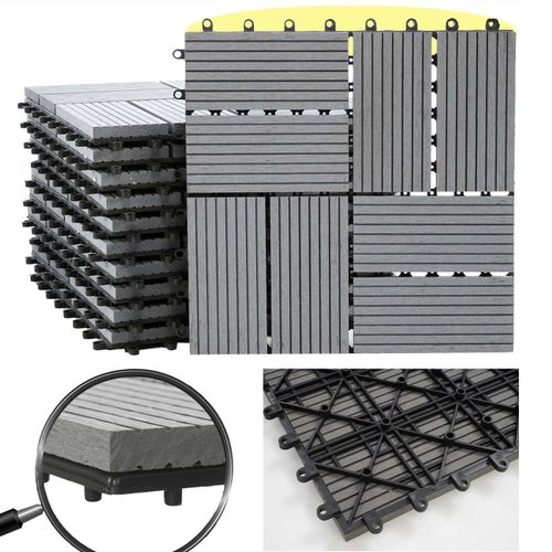 Carreaux En Wpc Rhone, Aspect Bois Pour Balcon/Terrasse, 11 Carreaux À 30x30cm = 1m²   Premium, Gris Rectangle