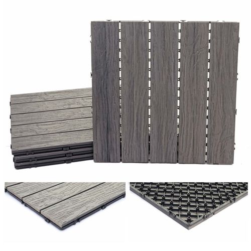 Carreaux En Wpc, Hwc-E19, Aspect Bois Pour Balcon/Terrasse, Structure 3-D, Marron   4 Carreaux 50x50 Cm = 1 M²