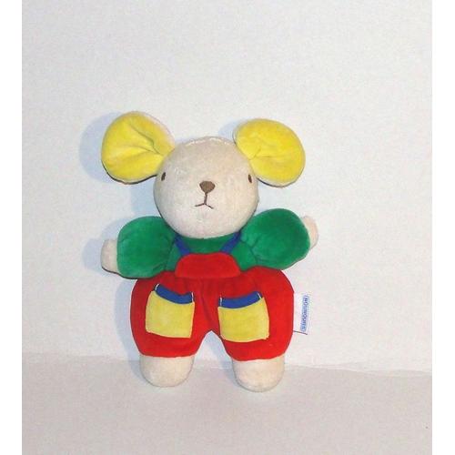 Souris Nounours Doudou Vert Bleu Rouge Jaune Beige Peluche Souris A Grelot Vintage De 22 Cm