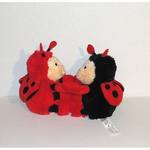 2 Coccinelle Amoureuse Rouge Et Noire Antenne Coeur Doudou Peluche Animal Alley 16cm