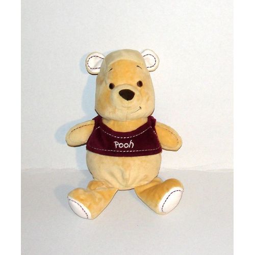 Winnie L Ourson Debardeur En Velours Cotélé Bordeaux Brodé Pooh Doudou Peluche Nicotoy Disney 26cm