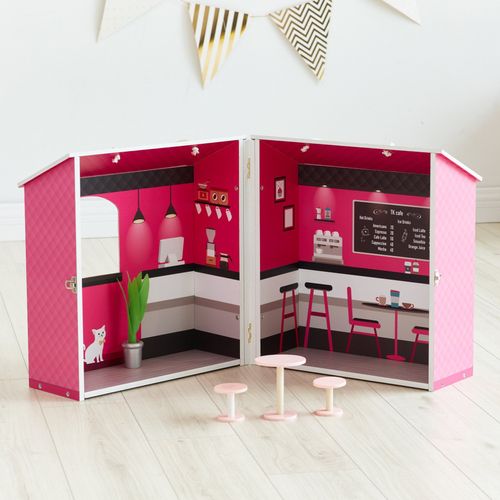 Maison De Poupée City Café En Bois Pour Fille Rose Td-12953a