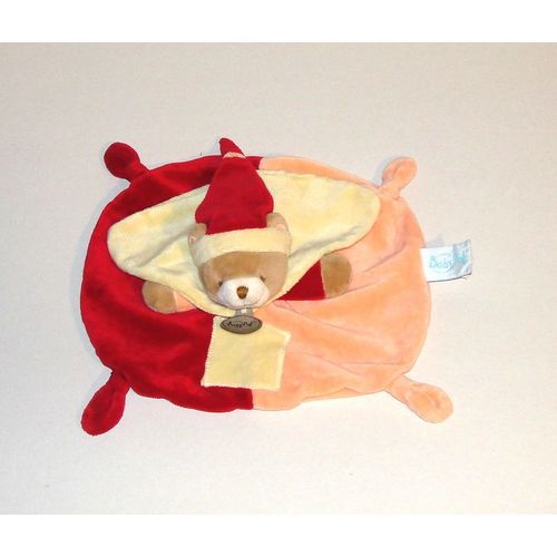 Ours Mouchoir Rose Rouge Et Creme Doudou Collection Les Mem' Pacap Doudou Peluche Babynat' 24cm X28cm